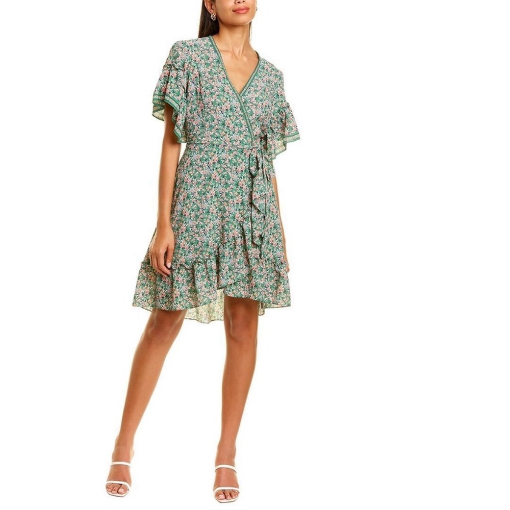 NAME YOUR PRICE • Max Studio Floral Print Wrap Dress Green V-neck Size M